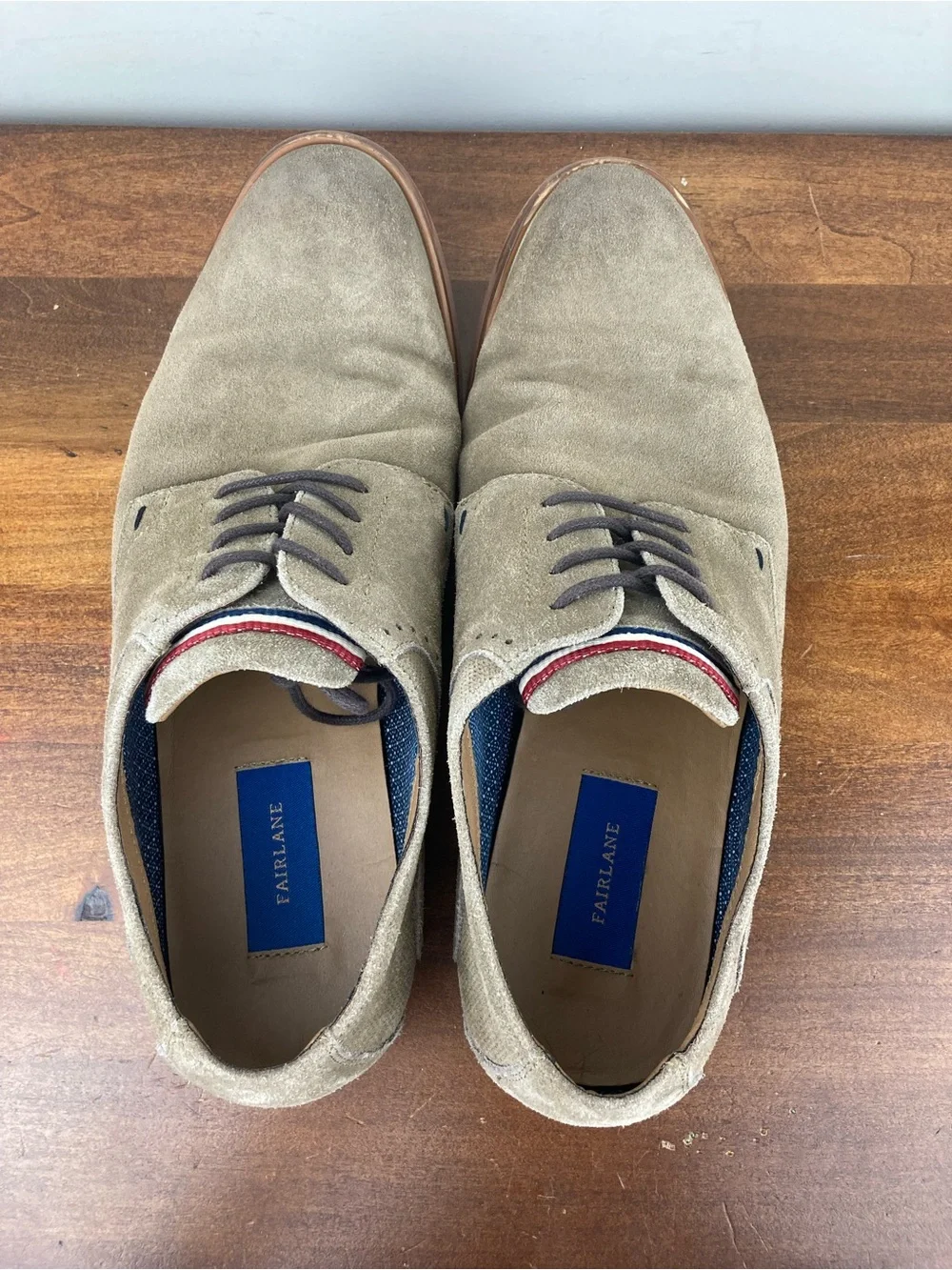 Fairlane Suede Derby Dress Shoes Taupe Lace Up Men’s Size 11.